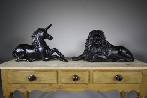 Large Pair of Original Antique Lion & Unicorn Doorstops