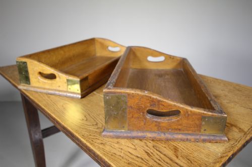 Large English Pair of 19th Century Antique Oak Library Book Trays
