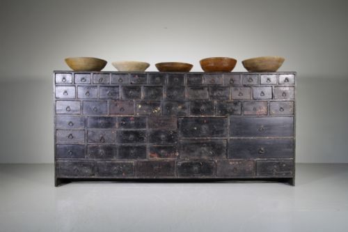 Mammoth Original Cumbrian Antique Painted Pine Bank of Drawers