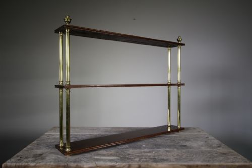 English 19th Century Antique Mahogany & Brass Wall Shelf