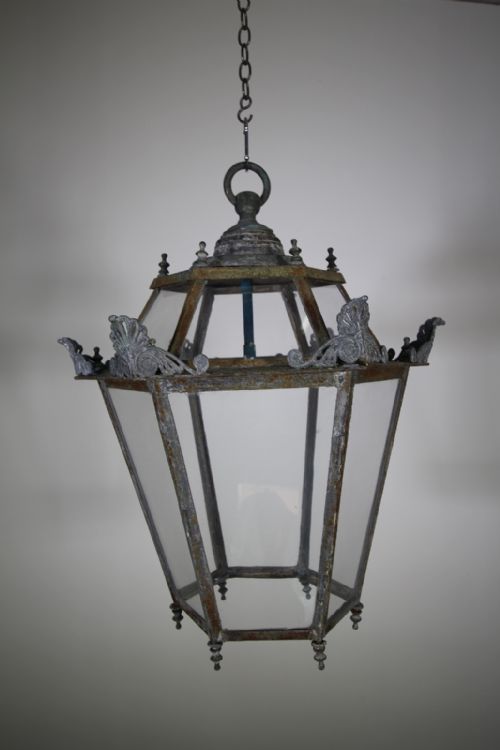 Large Hexagonal 19th Century Antique Hallway Lantern