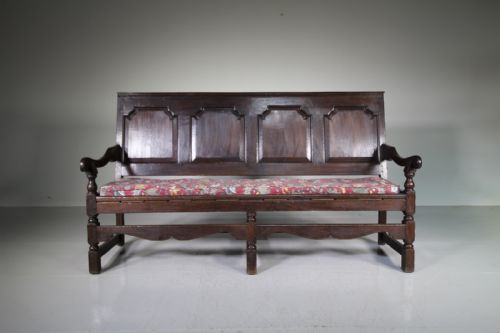 English 18th Century Large Antique Period Oak Settle