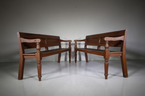 Pair of English Antique Painted Pine Benches