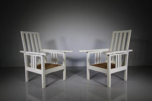 Pair of English Large Edwardian Antique Garden Reclining Armchairs – With Cushions