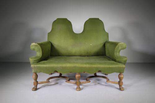 Shapely English 19th Century Antique Oak & Upholstered Sofa