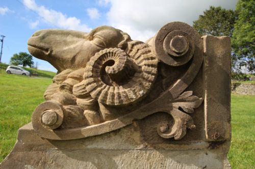 Amazing Large Scale Carved Stone Rams Head from Woollen Merchants