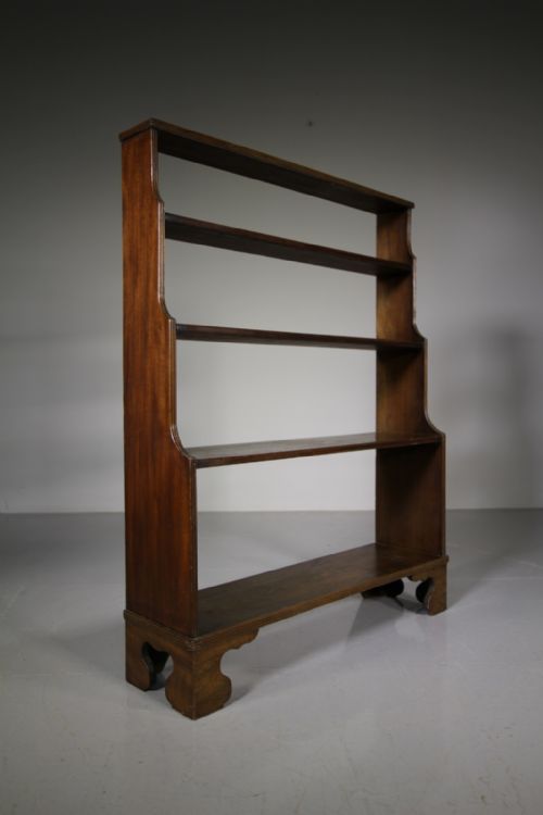 English 19th Century Antique Mahogany Waterfall Open Bookcase