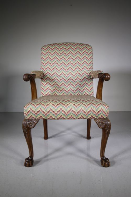 
English Quality Antique Upholstered Open Armchair