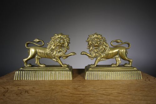 Pair of 19th Century Quality Antique Brass Rampant Lions