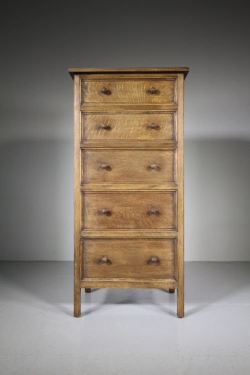 Tall Edwardian Antique Heals Oak Chest of Drawers – Labelled