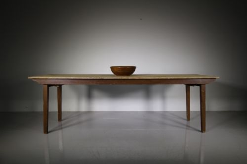 Large English 19th Century Antique Painted Pine Trestle Dining Table