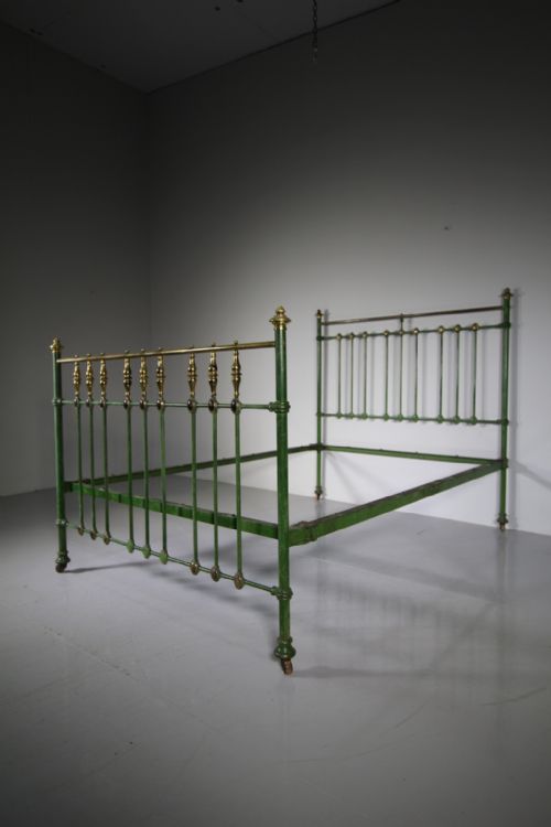 English 19th Century Antique Brass & Iron Double Bed