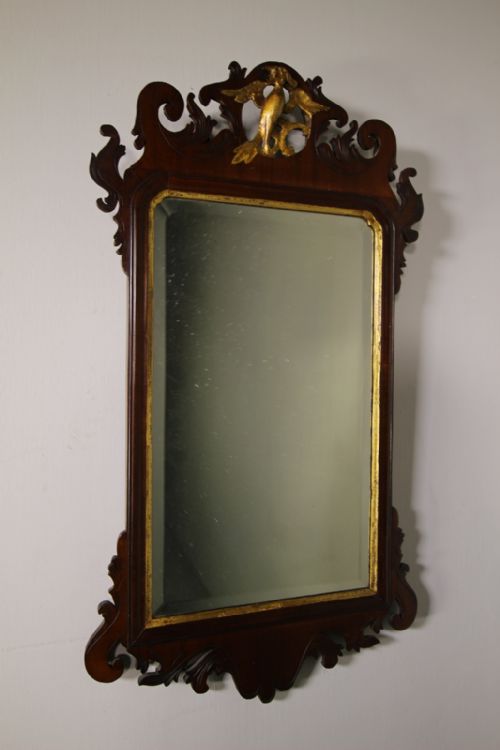 19th Century English Antique Mirror with Gilt Ho Ho Bird