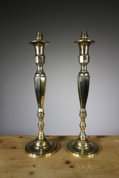 Tall Pair of Edwardian Antique Brass Table Lamps
