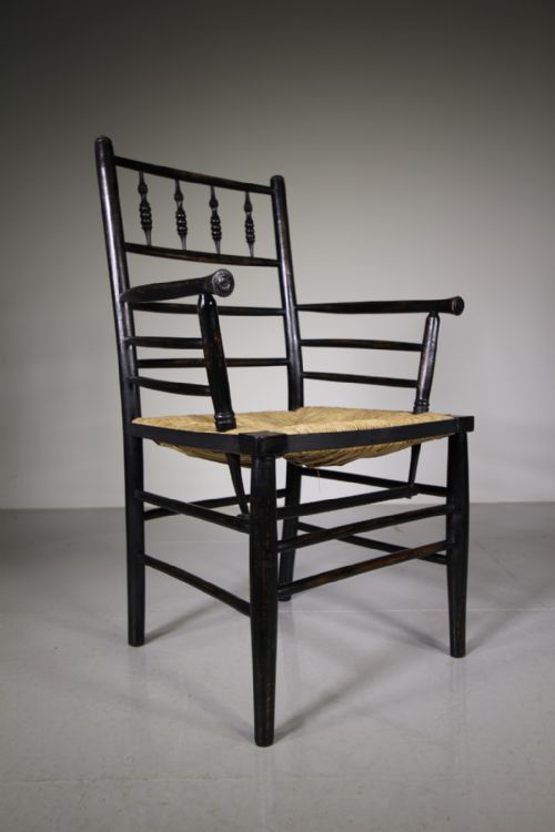 
19th Century Ebonised Antique Sussex Chair by William Morris