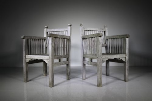 Fabulous Pair of Heals Antique Teak Garden Armchairs