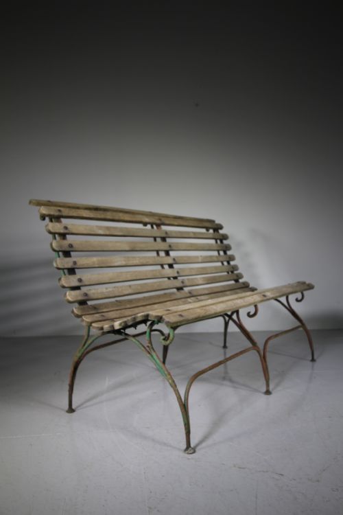 Edwardian Antique Iron & Oak Garden Bench Seat