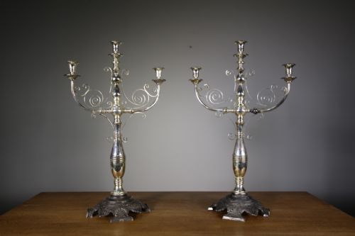 Large Pair of Edwardian Antique Silver Plated Candlesticks