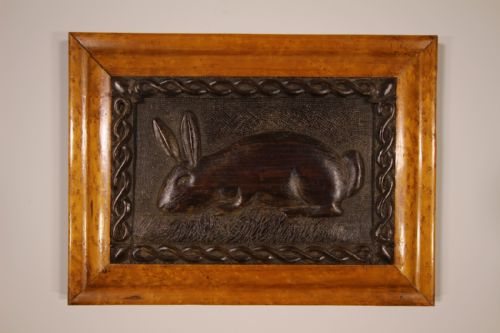 English 19th Century Carved Wooden Rabbit Panel
