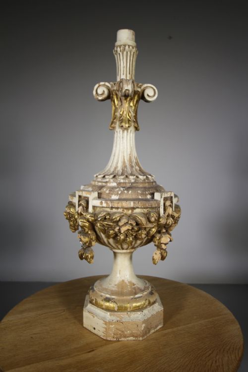 Very Large Edwardian Antique Table Lamp in Original Paint & Gilt