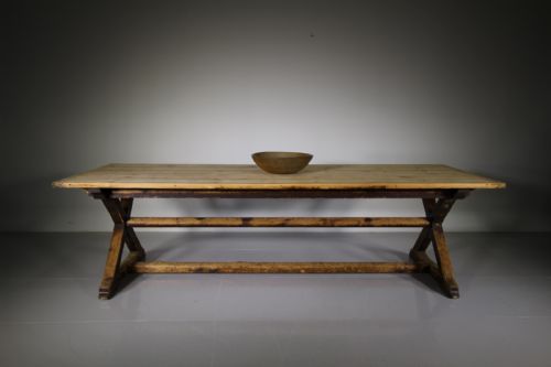 Large English 19th Century Antique Pine X Frame Dining Table