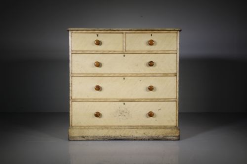 
English Original Painted Pine 19th Century Antique Chest of Drawers