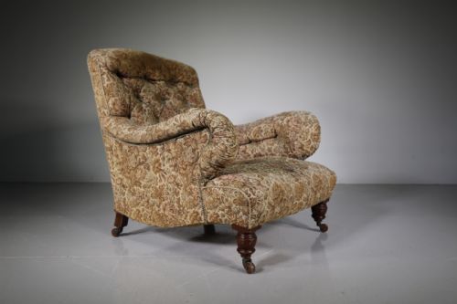 Shapely English 19th Century Antique Upholstered Armchair