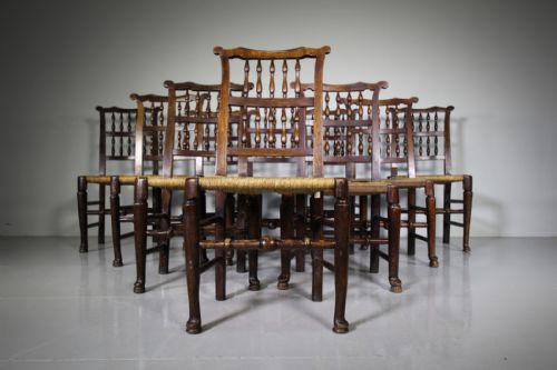 Wonderful Set of Ten 19th Century Antique Spindle Back Dining Chairs