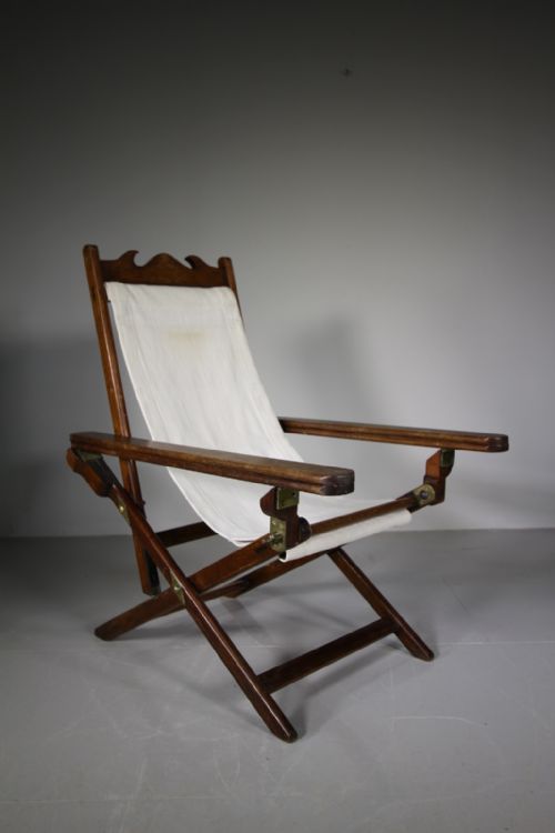 English 19th Century Military Antique Teak Armchair