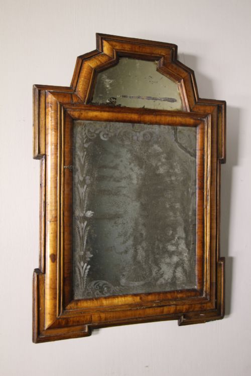 Early 18th Century Antique Walnut Framed Wall Mirror