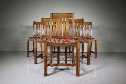 Set of Six Heals Antique Oak Dining Chairs – Labelled