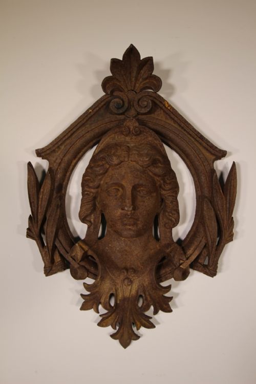 English 19th Century Antique Cast Iron Mask Plaque