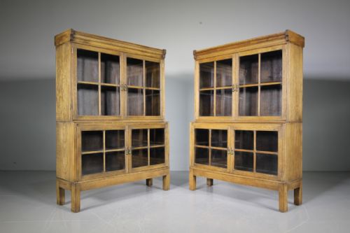 Pair of Heals Antique Oak Stacking Bookcases – Labelled