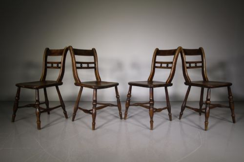 Lovely Set of Four Early 19th Century Antique Elm Dining Chairs