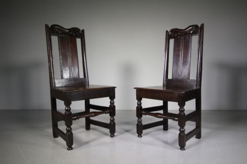 Pair of English 17th Century Period Oak Antique Chairs