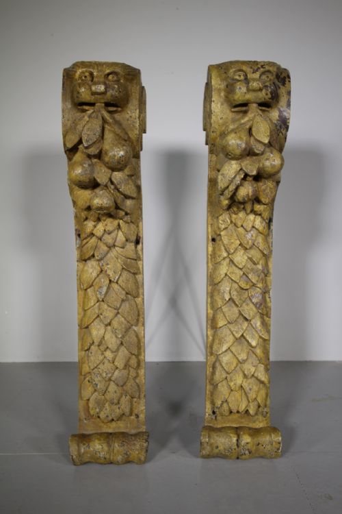 Pair of Large 19th Century Antique Carved Pine Corbels