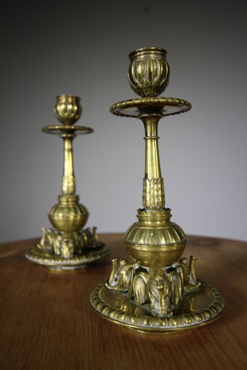 Pair of Quality 19th Century Antique Brass Elephant Candlesticks
