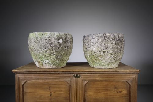Pair of English Limestone Antique Garden Planters
