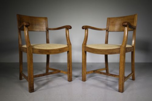 Pair of Heals 1930’S Oak Armchairs – Labelled