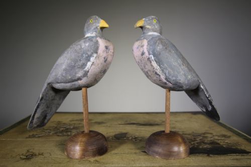 Pair of English Edwardian Antique Decoy Pigeons