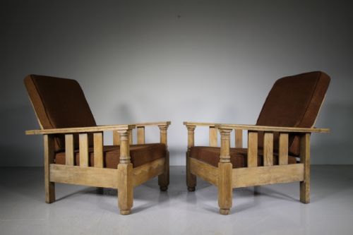 Pair of 1930’S Heals Oak Reading Reclining Armchairs