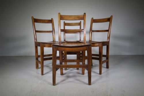 Set of Four English Antique Fruit Wood Dining Chairs