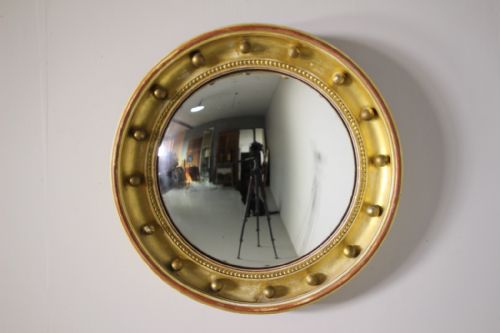 English 19th Century Antique Original Pale Gilt Convex Mirror