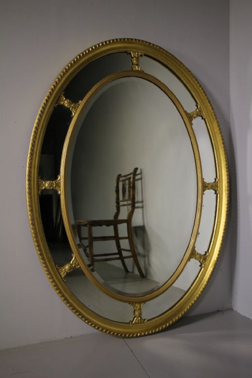 Large English Antique Gilt Oval Wall Mirror