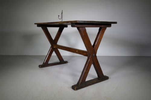 19th Century English Antique Pine X Frame Tavern Table