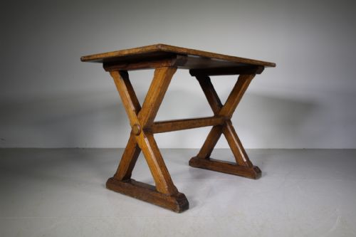 
English Antique Pine X Frame Tavern Table
