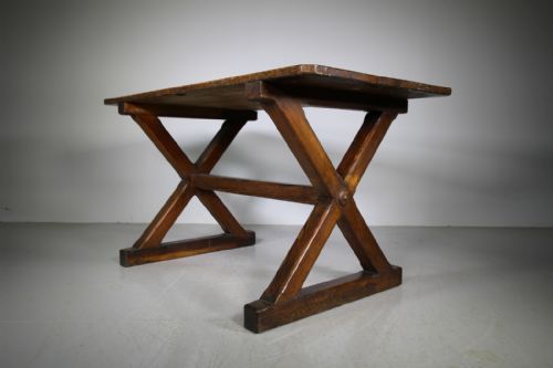 19th Century English Antique Pine X Frame Convent Table