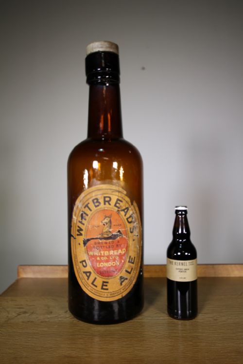 Large Edwardian Antique Whitbread Beer Bottle Advert (Small Bottle Used for Scale)
