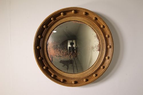 Large English 19th Century Antique Oak Convex Mirror