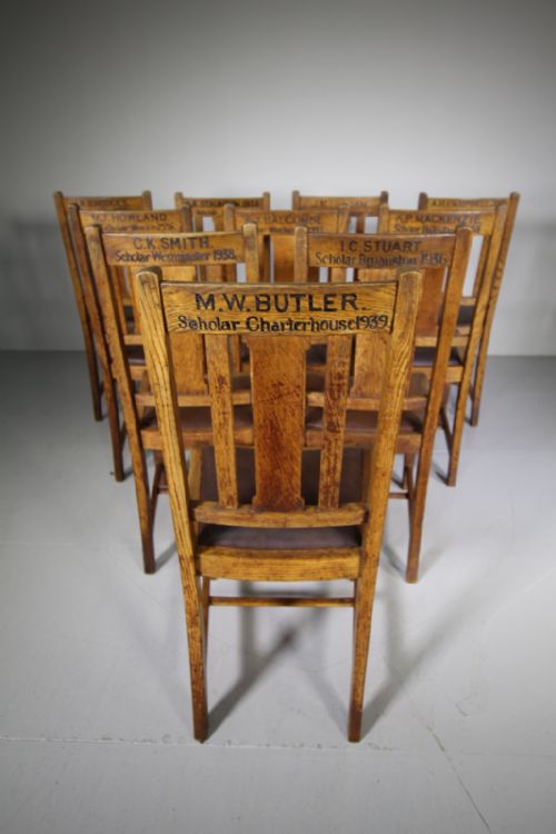 Set of Twelve 1930’S Oak Scholars Dining Chairs